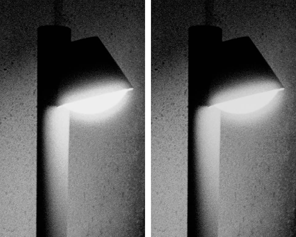 night film photography comparison of two street lights