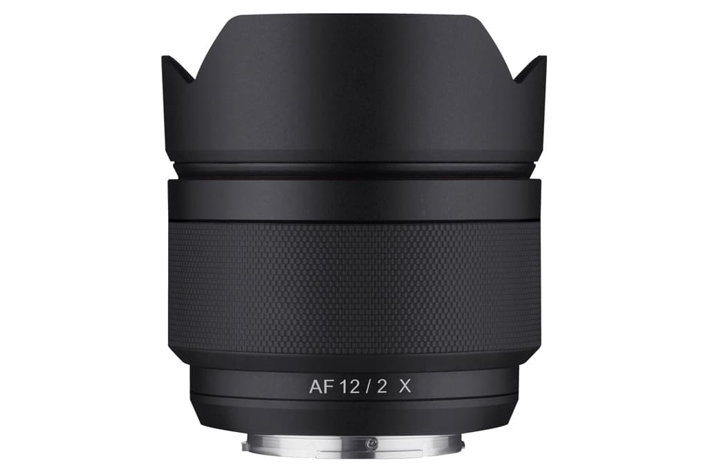 Samyang AF 12mm F2 X mount lens with hood