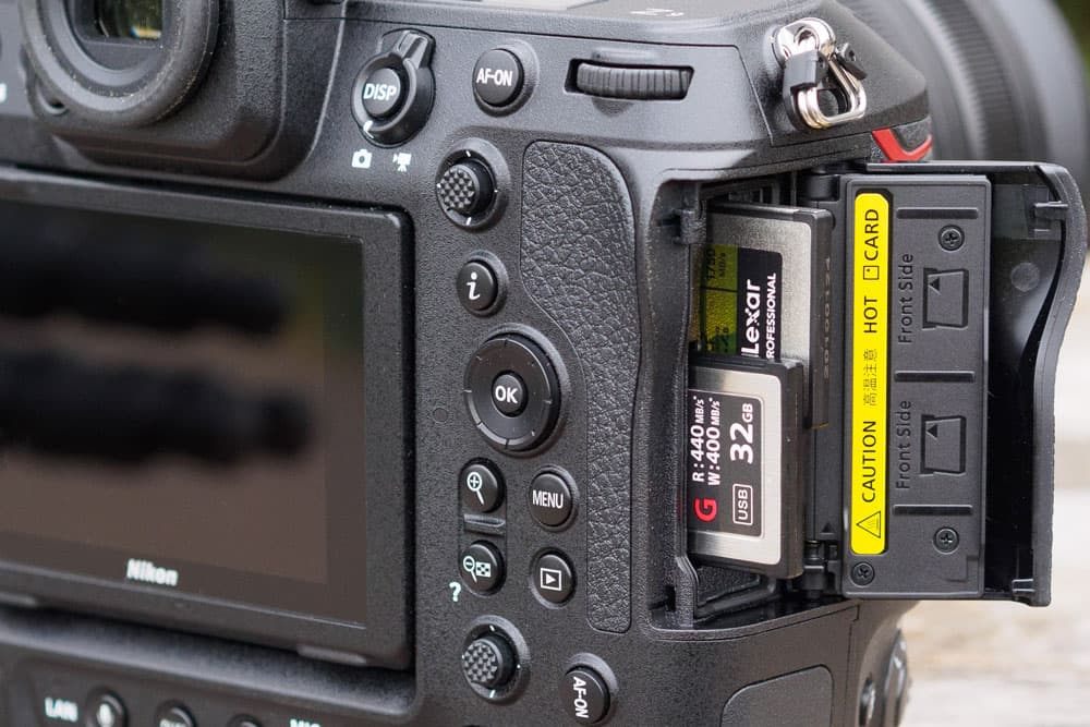 Lexar CFexpress Type C in Nikon Z9, with XQD also, photo: Andy Westlake