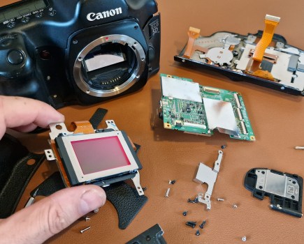 Broken Canon EOS 5D DSLR - it's probably best not to try this at home. Image: JW