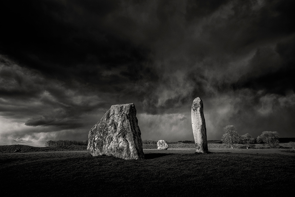 Avebury stone circle in late winter, Wiltshire. moody monochrome landscapes