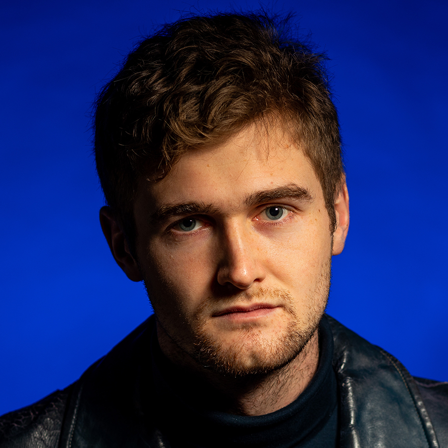 portrait with blue background flash photography