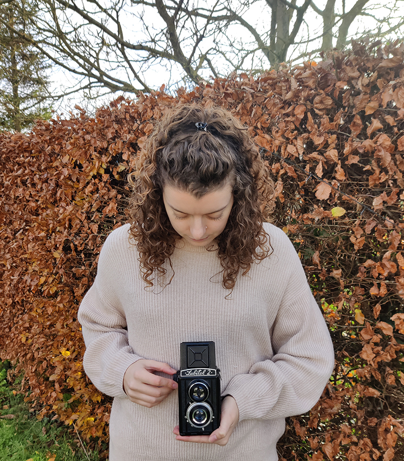Jessica Miller with the Lubitel 2 cameras for under £100