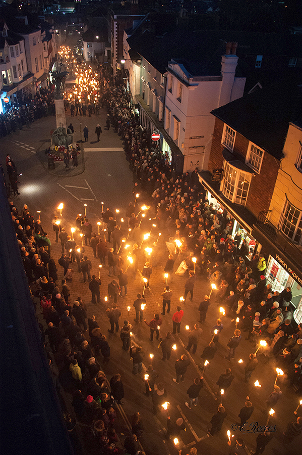 The 2017 event, Lewes Remembers, viewed from the roof of Lewes Town Hall. Photograph by Tom Reeves