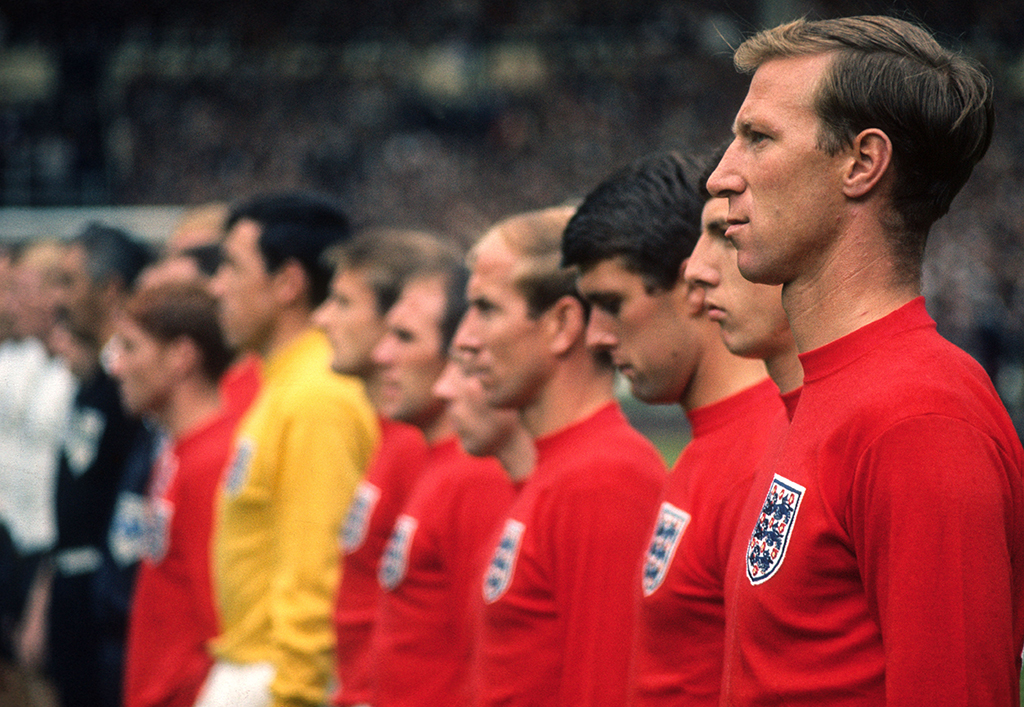 30 July 1966, World Cup Final, England v West Germany. Jack Charlton at the end of the line-up