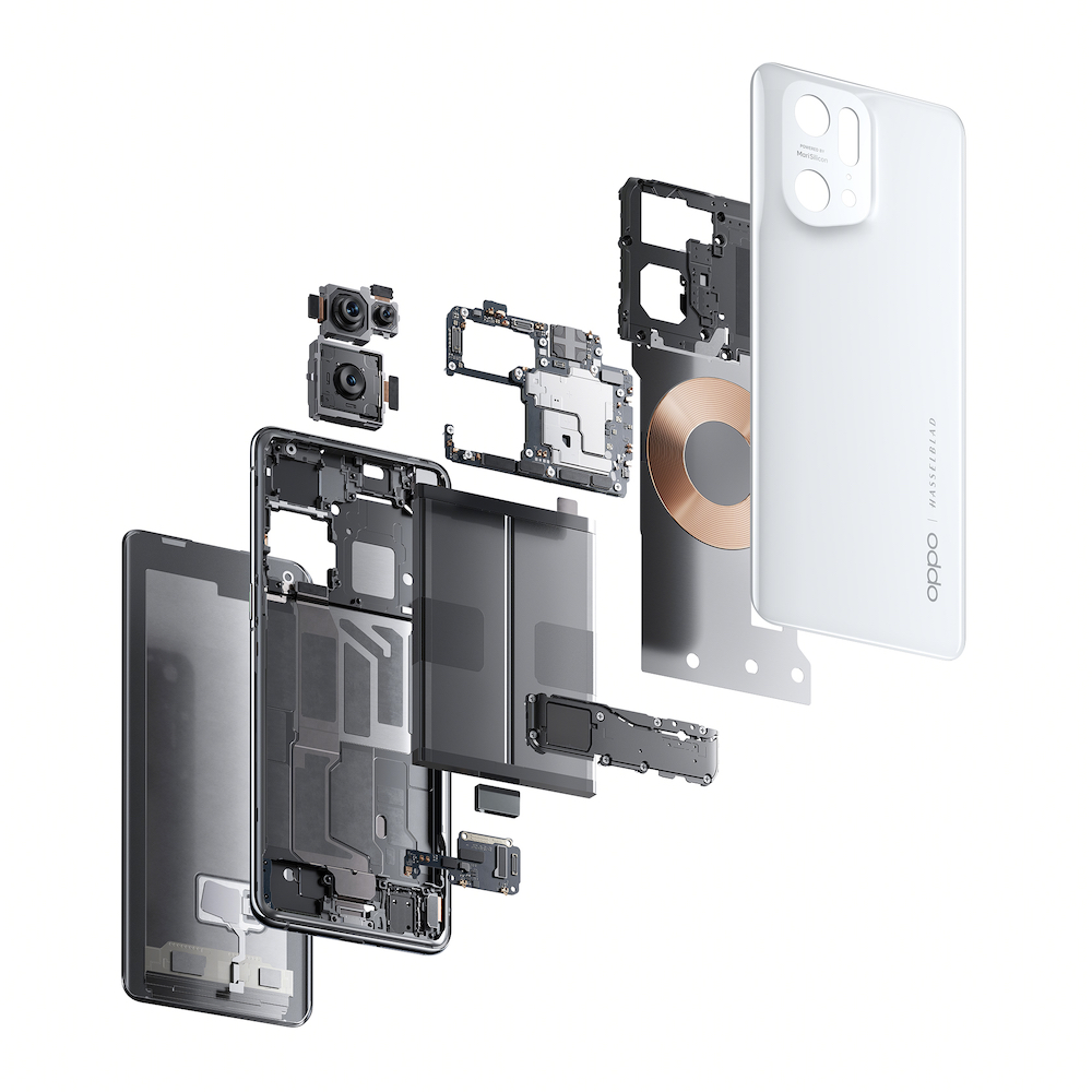 An exploded view of the OPPO Find X5 Pro