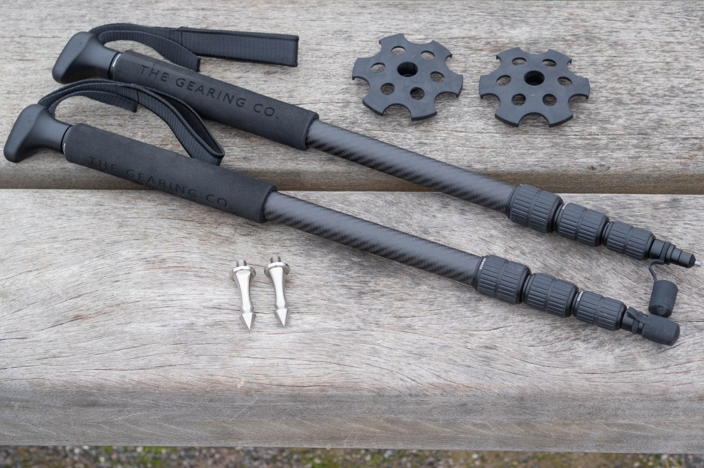 The legs can be used as trekking poles, with handles, spikes and show shoes available in a separate kit