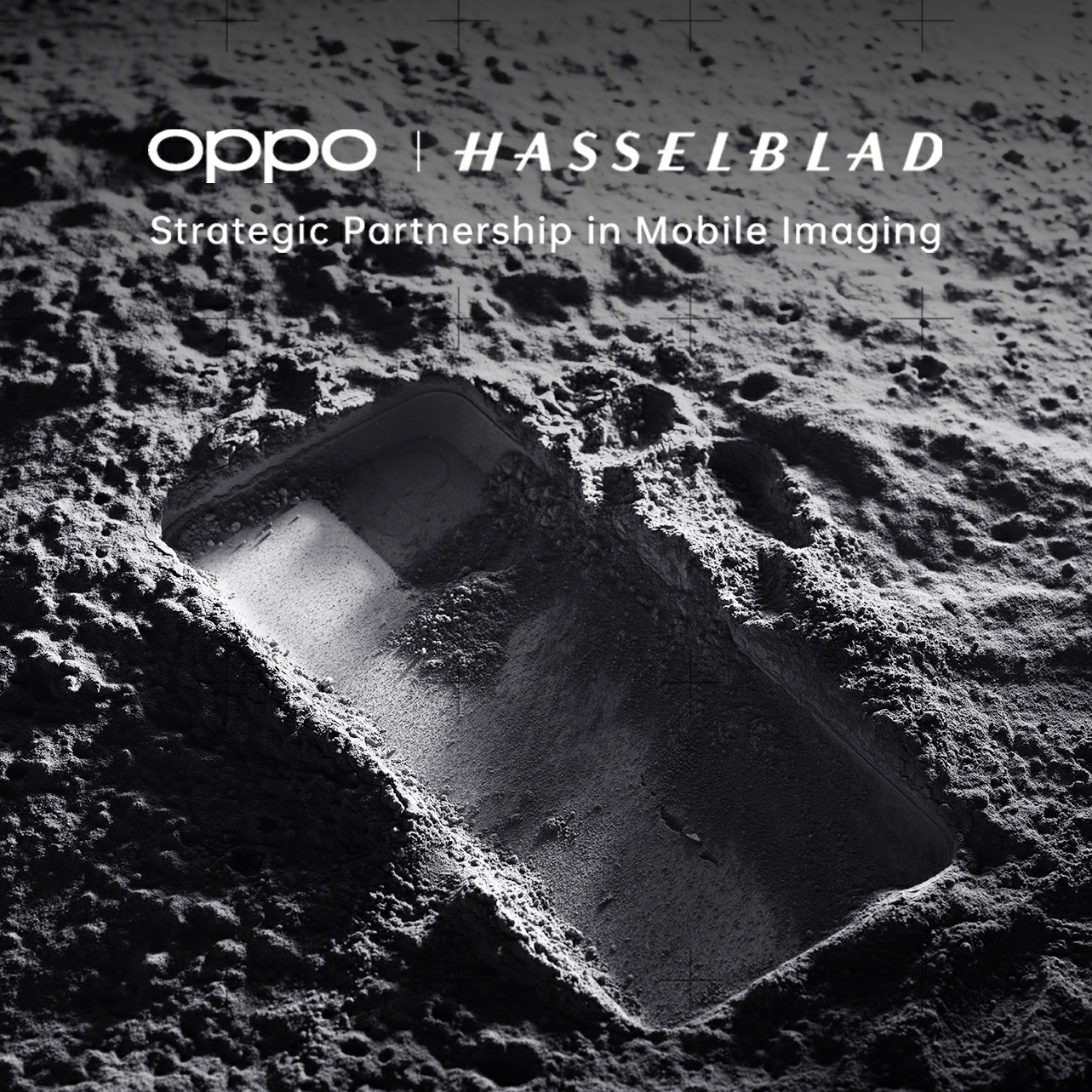 The launch imagery of the new OPPO and Hasselblad partnership echoes the famous 'Moon footprint' image shot on a Hasselblad