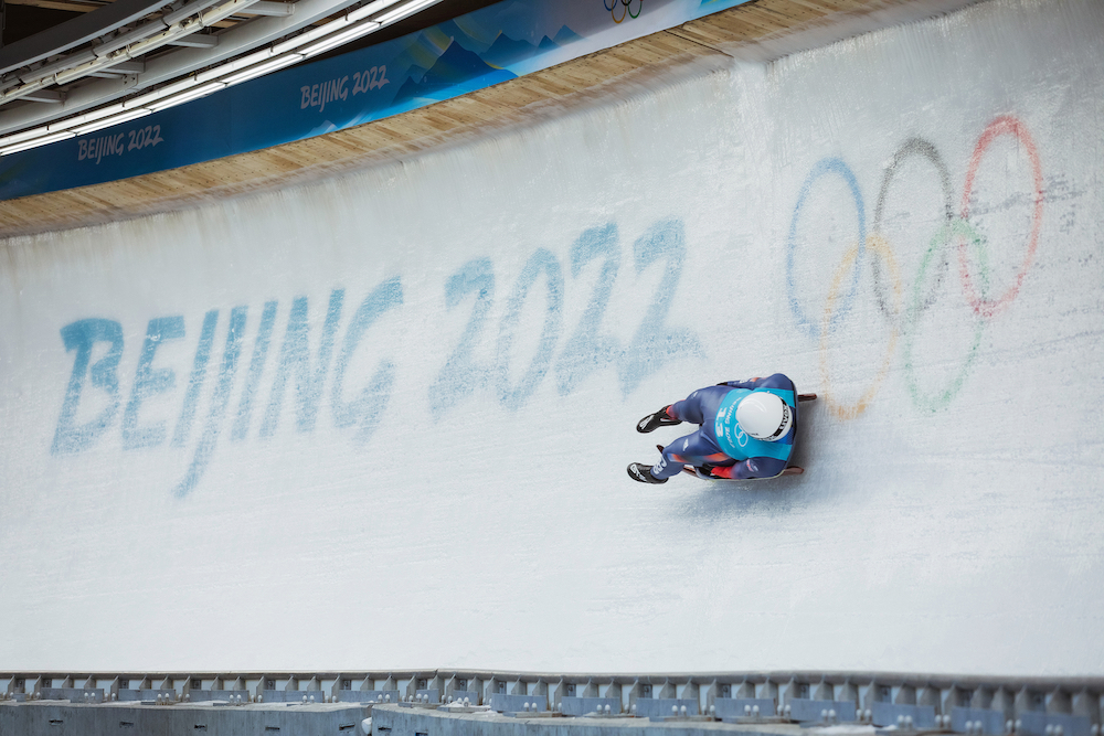 Rupert Staudinger during luge training at the Beijing 2022 Winter Olympic Games on 3 February 2022 at the Yanqing Sliding Centre in Yanqing, China. Photo by Sam Mellish/Team GB