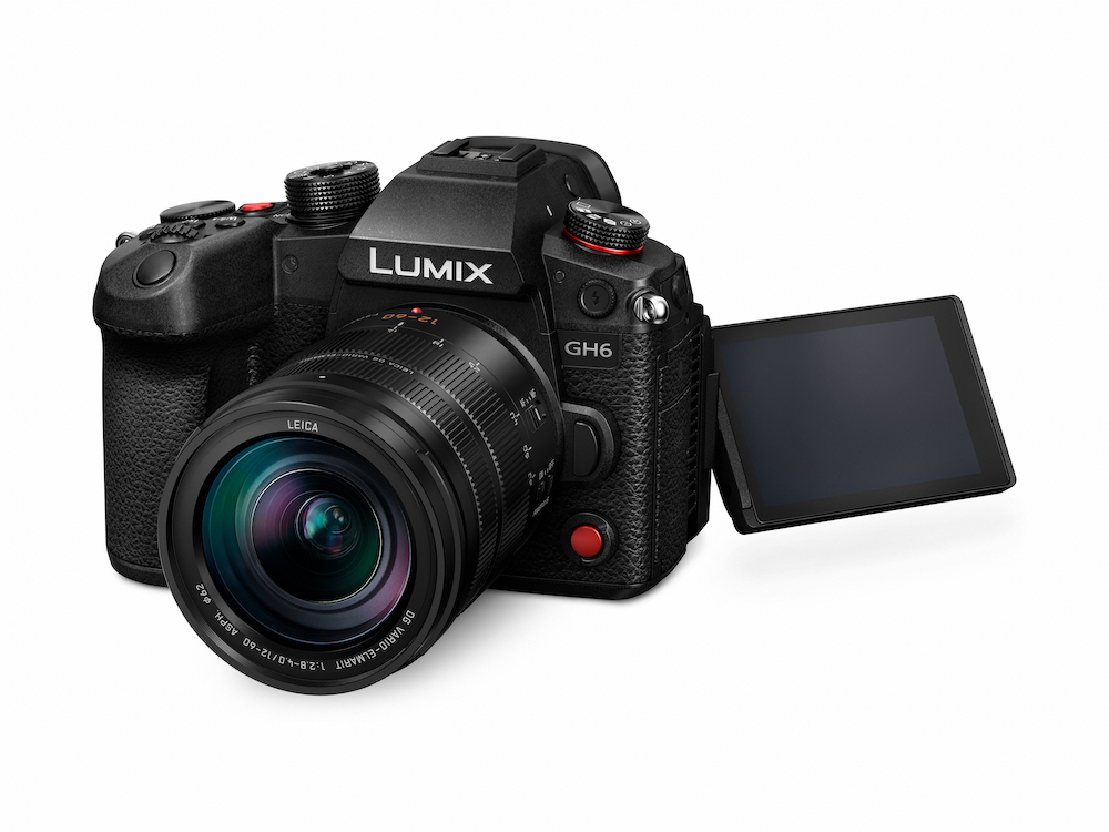 The Lumix GH6 shown with its free-angle 3.0-inch LCD screen