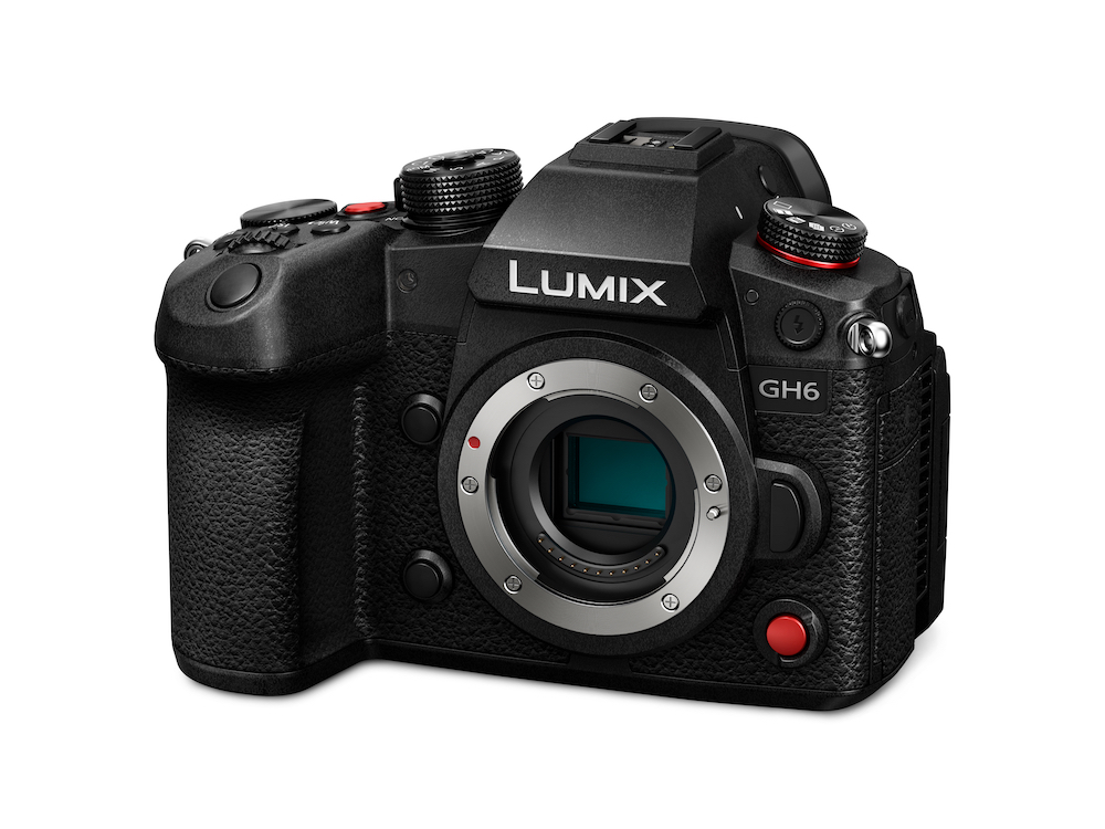 The Panasonic Lumix GH6 body shown without a lens