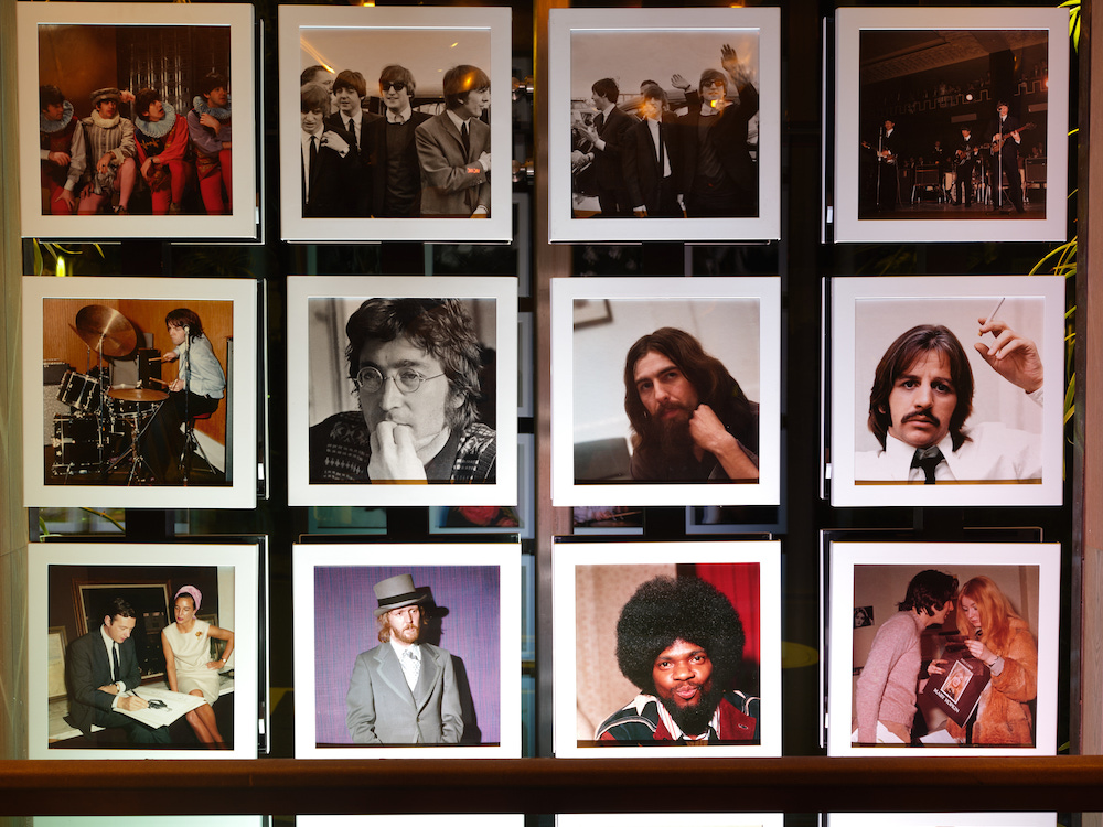 Part of the Tommy Hanley exhibition of The Beatles photographs in the window of The Hari hotel in London