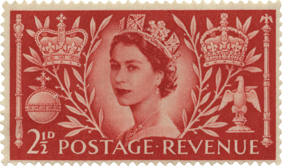 A 21/2d GB stamp, based on a 1952 Dorothy Wilding photograph, issued on 3 June 1953 to commemorate the Coronation of Queen Elizabeth II. Image: Dorothy Wilding Ltd.