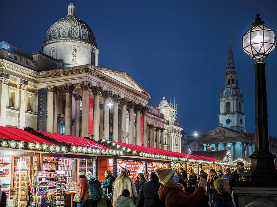 Christmas market outside London's Natural History Museum