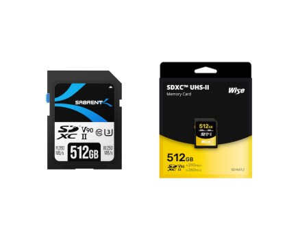The world's first ever 512GB V90 Class 10 SDXC UHS-II memory cards were announced just days apart by Wise and Sabrent