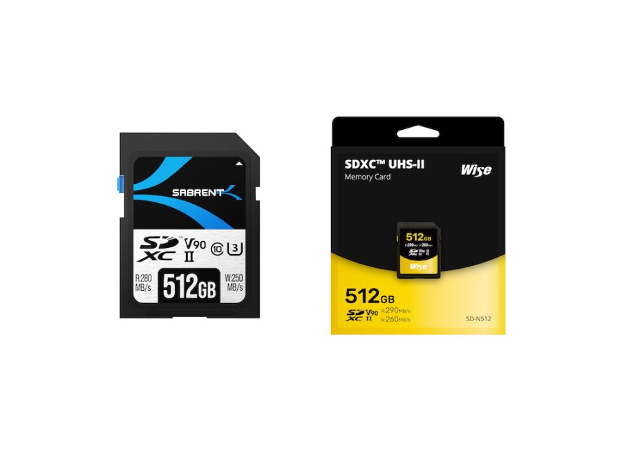 The world's first ever 512GB V90 Class 10 SDXC UHS-II memory cards were announced just days apart by Wise and Sabrent