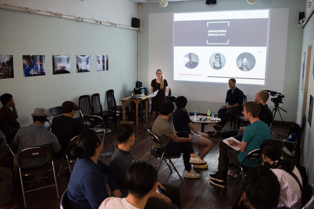 Savannah Dodd at a workshop on ethics in photojournalism, during Yangon Photo Festival in Myanmar, February 2018