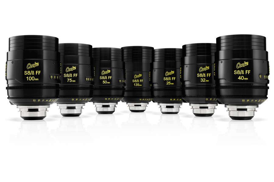 Row of 7 Cookie Optics S8/i FF lenses, facing upward