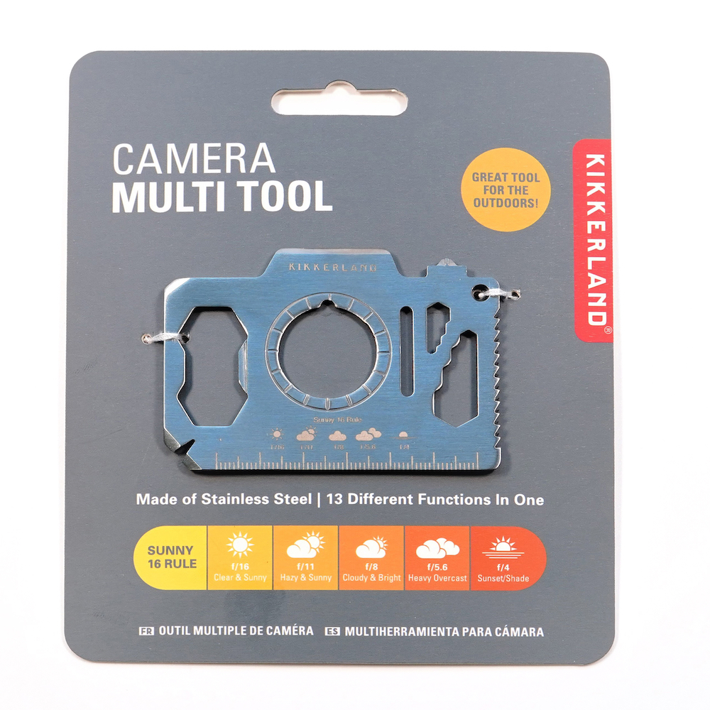 The Kikkerland Camera Multi-Tool shown in its packaging
