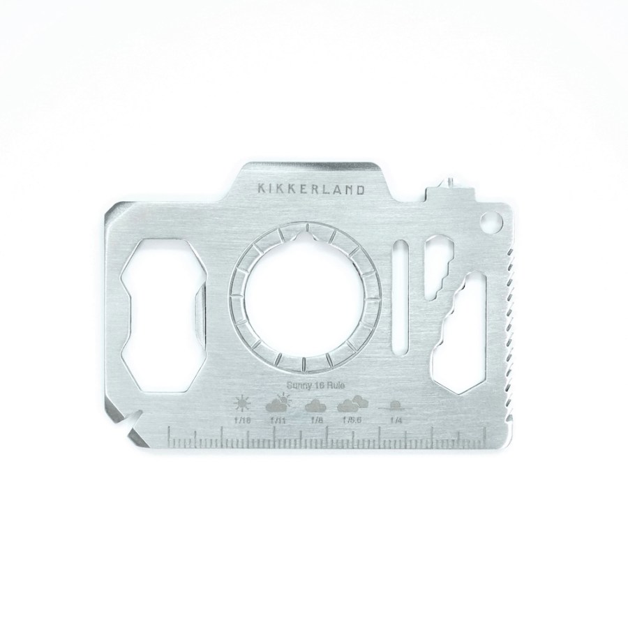 The Kikkerland Camera Multi-Tool has 13 different functions