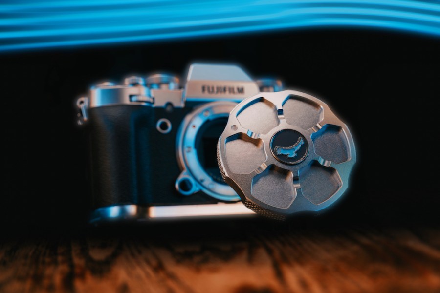 A Kondor Blue body cap for Fujifilm cameras