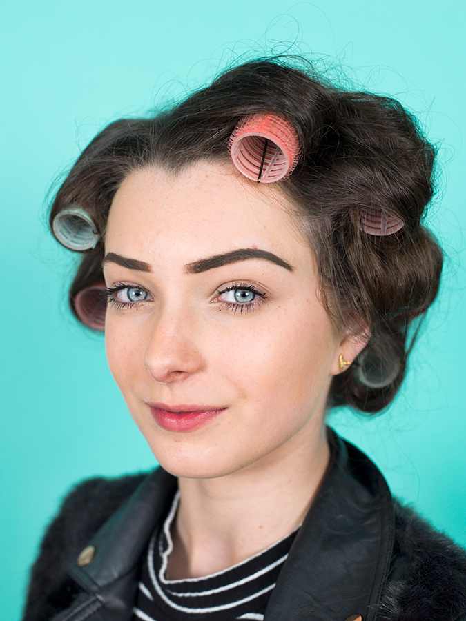 casey orr, woman with hair in rollers