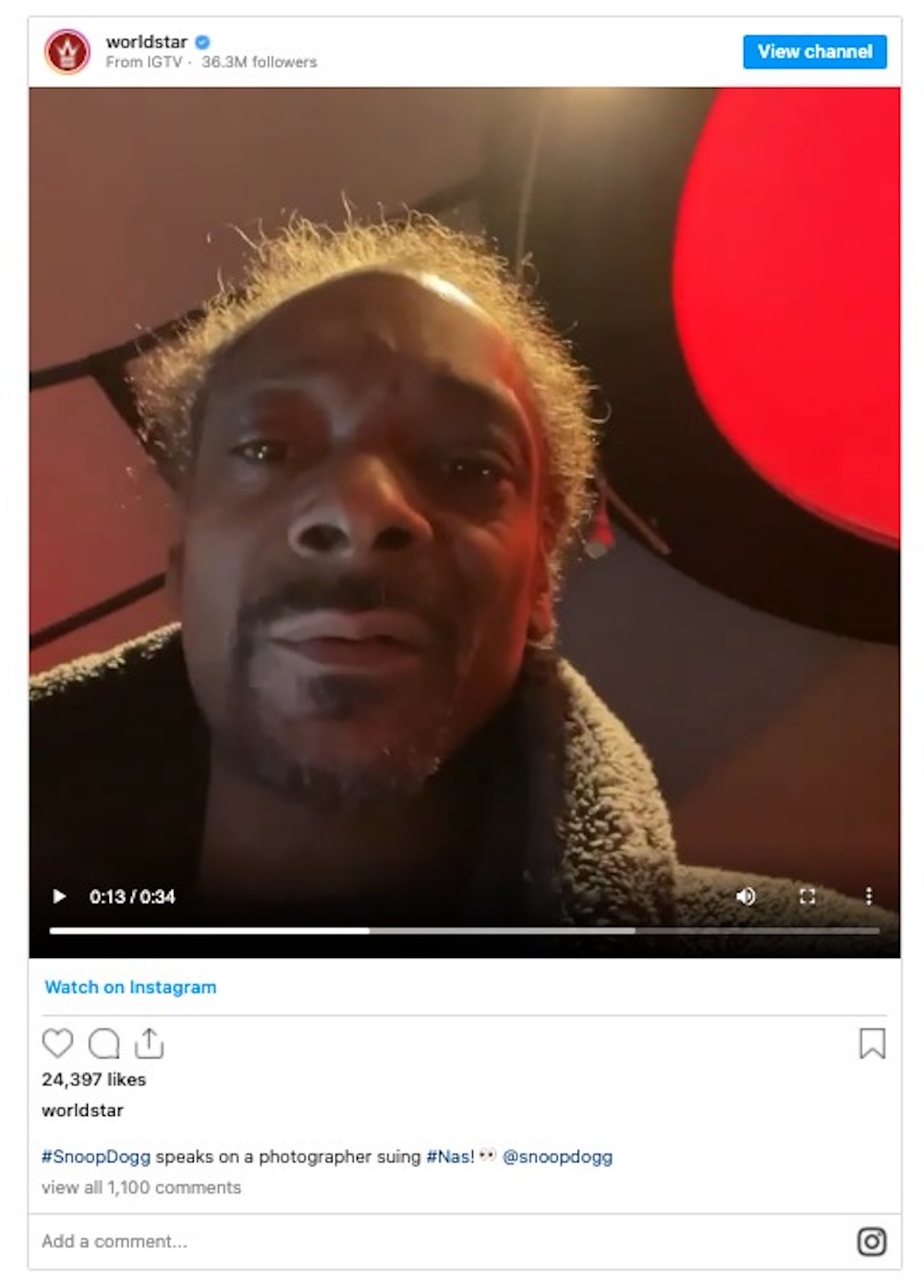 Snoop Dogg pictured during his Instagram rant about the copyright of images of celebrities