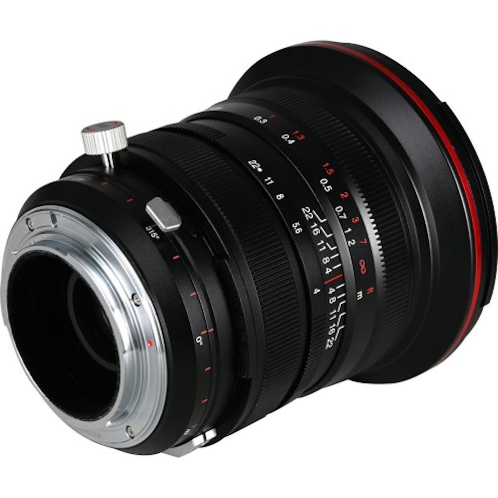 The Laowa 20mm f/4 Zero-D Shift lens shown in Nikon F mount