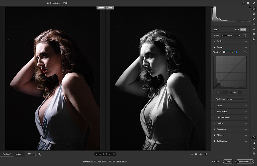 image editing in photoshop portrait before and after black and white