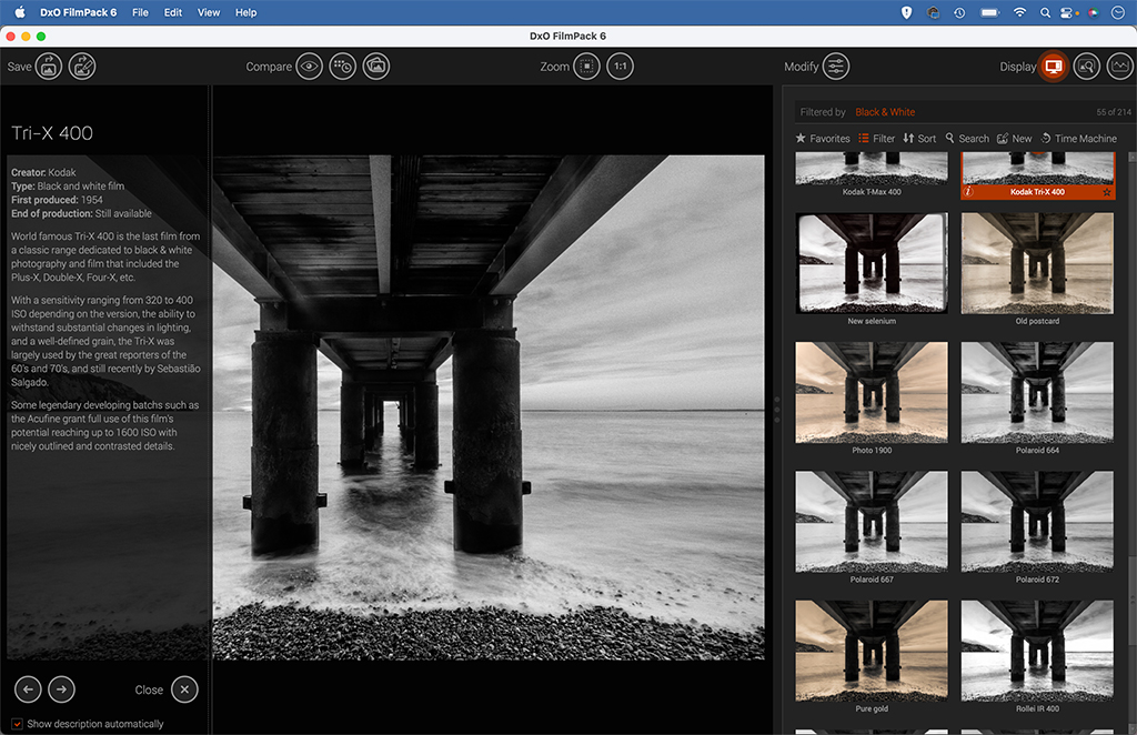image editing in dxo filmpack 6 software selecting film type
