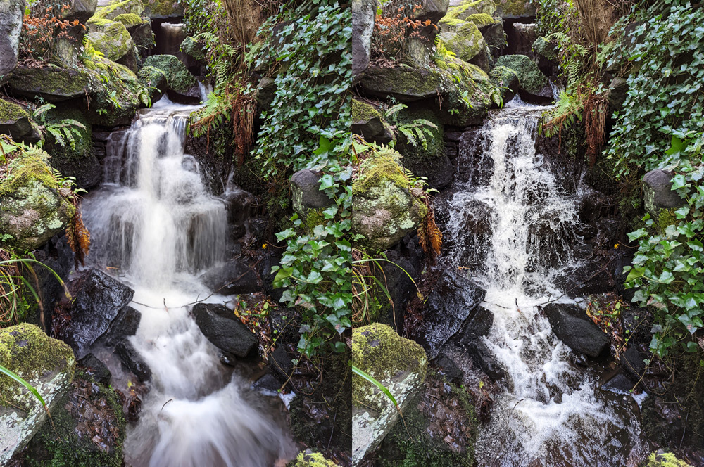 Slow shutter speed, left will blur any movement, whereas a fast shutter speed will freeze any movement
