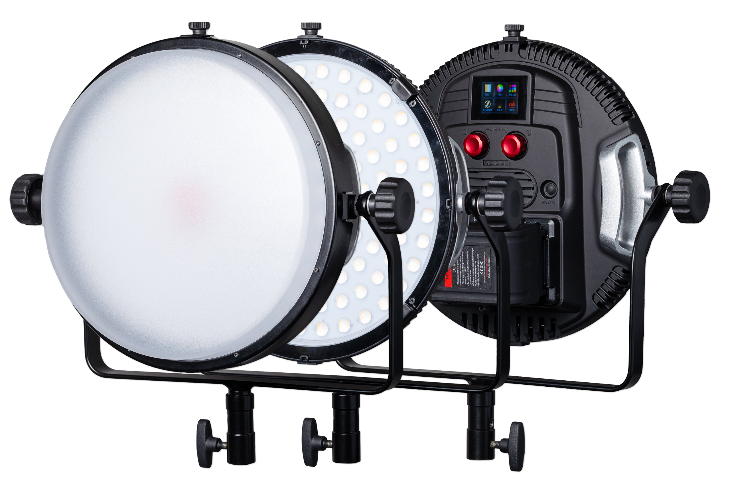 The AEOS 2 is the larger light, shown with and without the diffuser