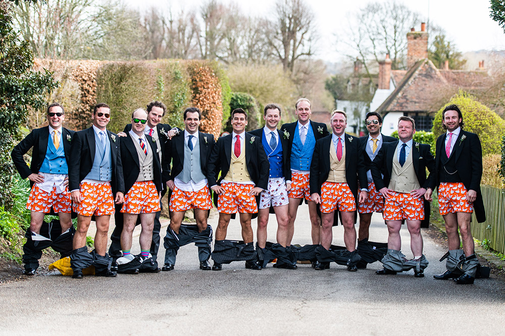 groomsmen with trousers down
