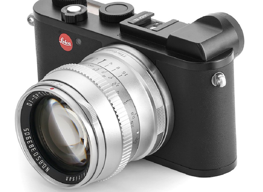The TTArtisan 50mm f/1.2 silver lens on a Leica camera body