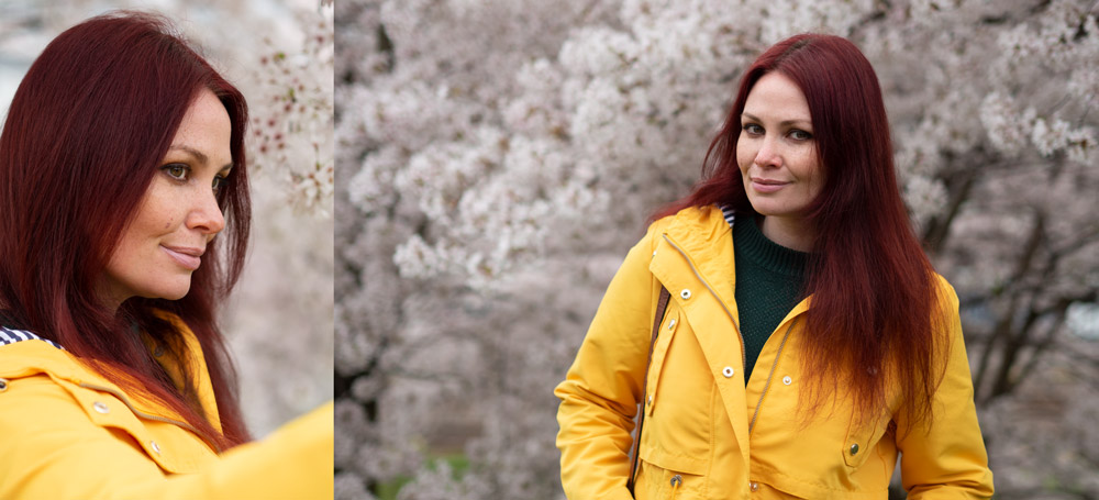 Left: Portrait / Vertical orientation using in a portrait photo, Right: Landscape / horizontal orientation used in a portrait photo. Model: Lucy Woodroffe, Photo: Joshua Waller.