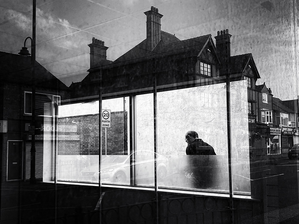 iphone black and white street bus stop