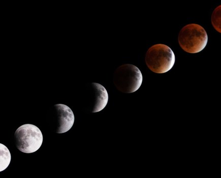 The is a composite photo of the supermoon lunar eclipse of 2015 as seen from North America. The photo shows the moon through 8 various stages during the eclipse ending with the full "Blood moon" A.K.A. "Harvest Moon". Credit: Vittgenstein, Getty Images.
