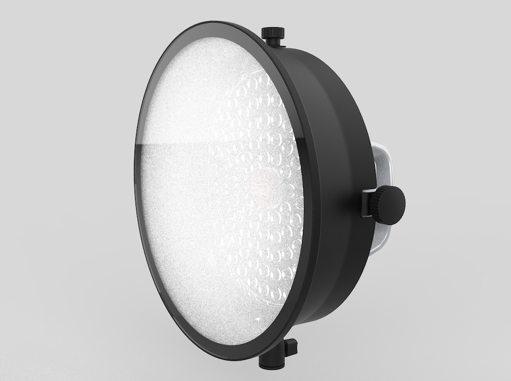 The Rotolight SmartSoft Box fitted onto an AEOS 2 LED light
