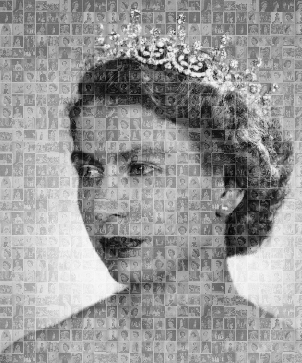 The full photo mosaic, which uses other photos to recreate a famous 1952 portrait shot by Dorothy Wilding