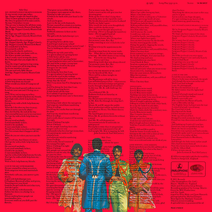 The back cover had all the album’s lyrics printed on it