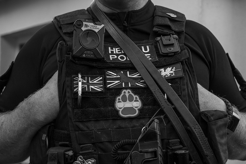 closeup of policeman uniform chest