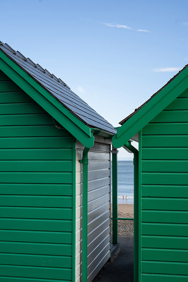 green beach huts
