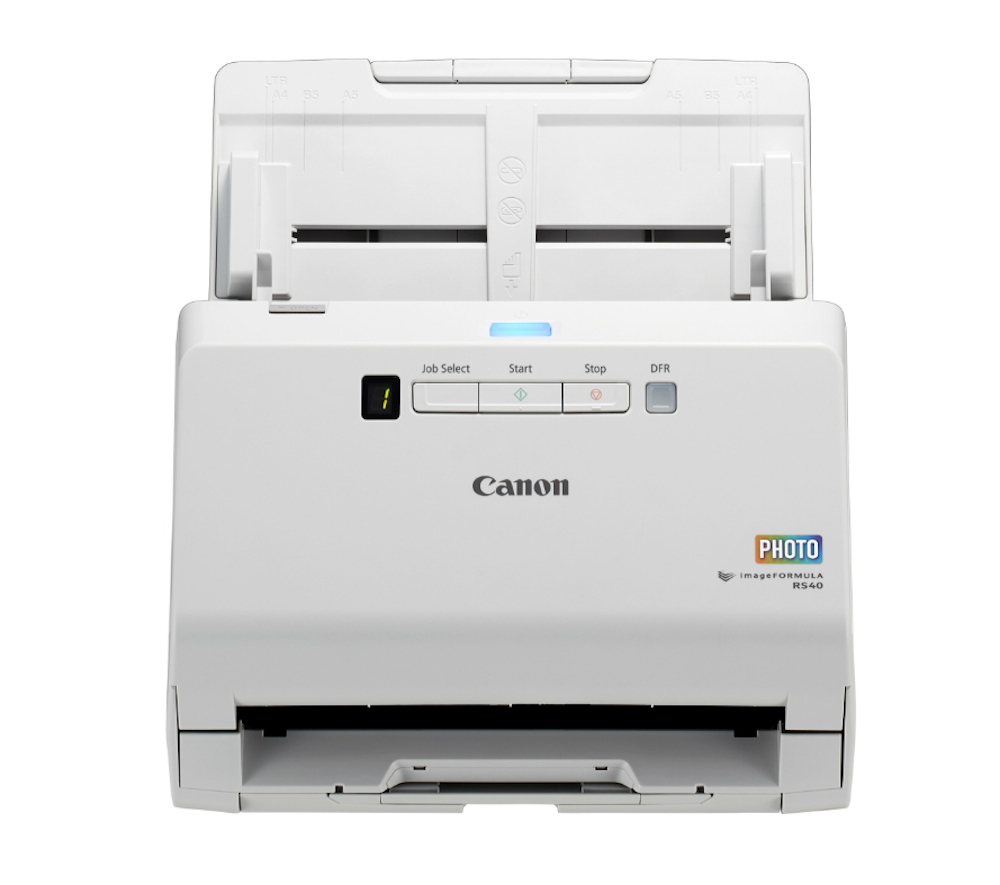 A front view of the Canon imageFORMULA RS40 scanner