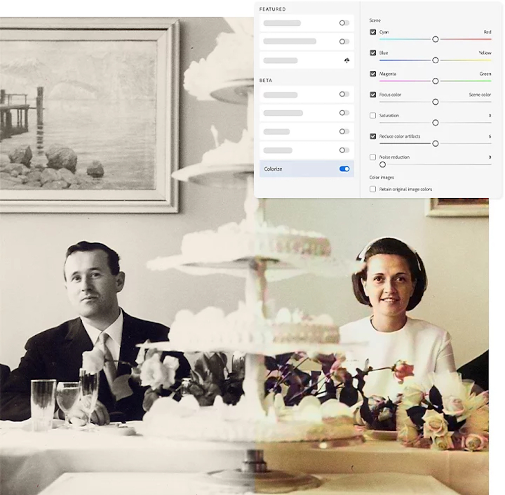 Neural Filters allow you to quickly convert black and white photos to colour via Adobe Sensei