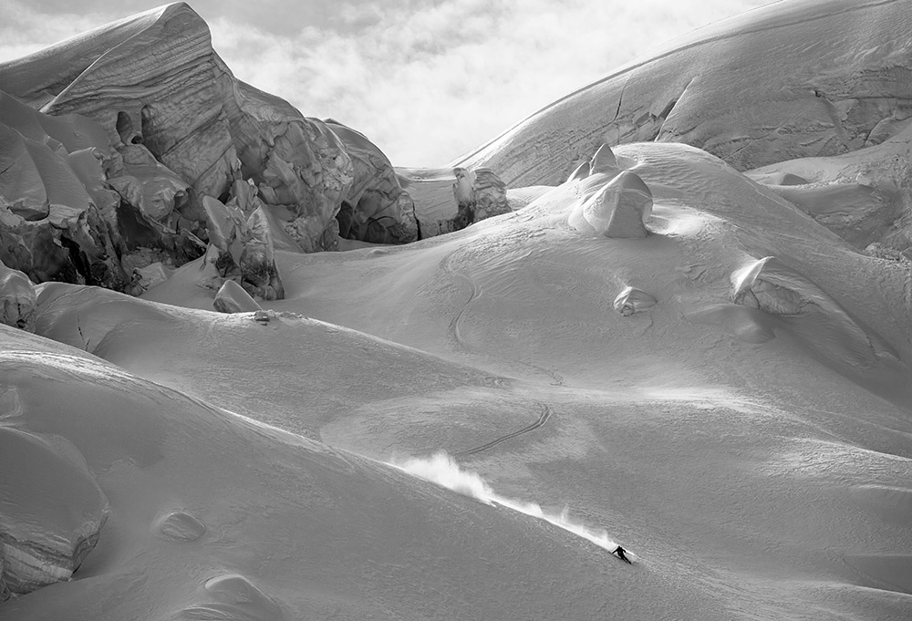 black and white snow mountain scene by Pally Learmond