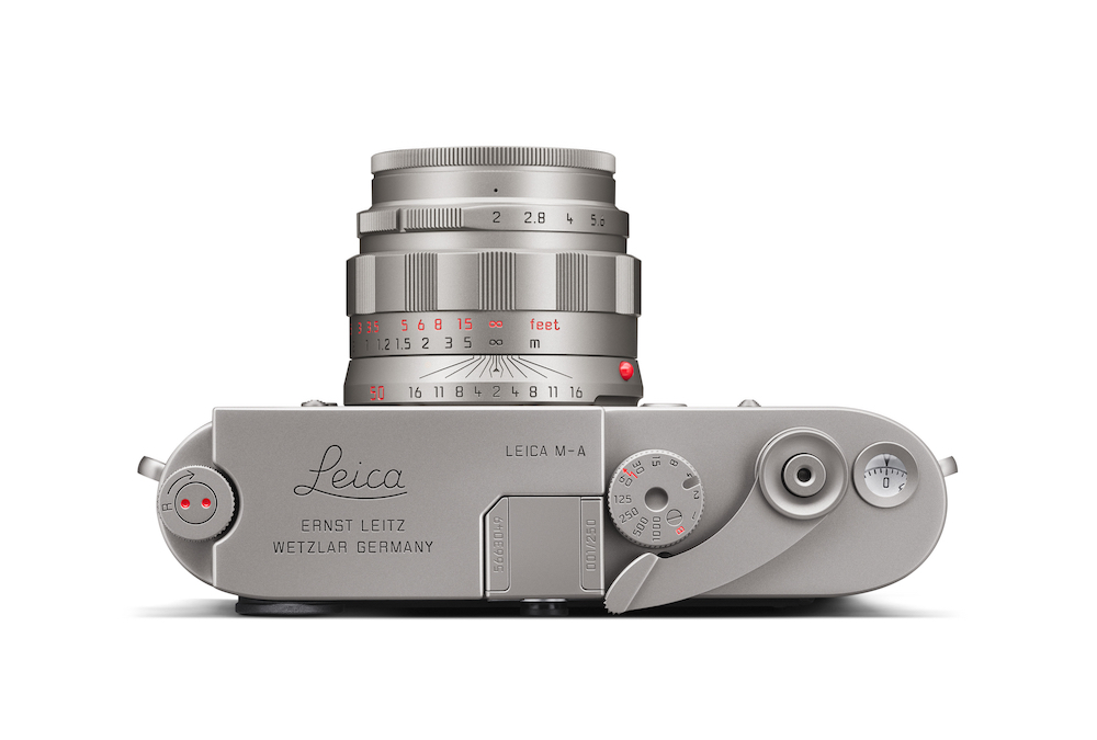 Top view of the Leica M-A 'Titan' set with engraving and titanium lens shown