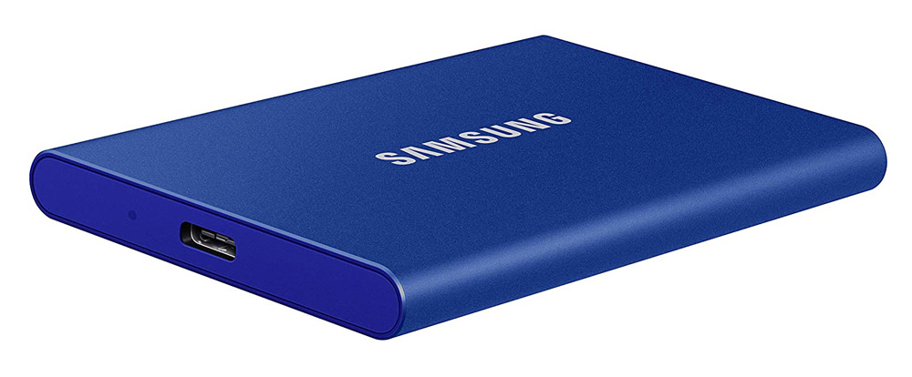Solid State Drives, like the Samsung T7 SSD here, have no moving parts so generally they are quicker and more reliable compared to an external portable hard drive