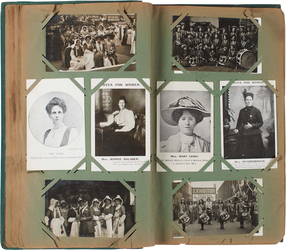 Book Interior - Postcards by Christina Broom in Isabel Marion Seymour, WSPU Postcards Album (gifted to the Women’s Social and Political Union), 1908-1914. © Museum of London