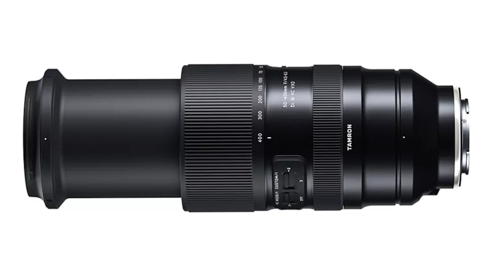 Tamron 50-400mm F4.5-6.3 Di III VC VXD shown zoomed out to the 400mm end of the lens