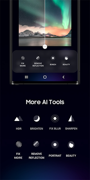 The AI tool menu within the Samsung Enhance-X image editing app